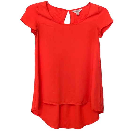 DECREE ROUND NECK, PULL-OVER BLOUSE, WOMENS, XS, ORANGE, HIGH-LOW, CAP SLEEVE - Picture 1 of 11